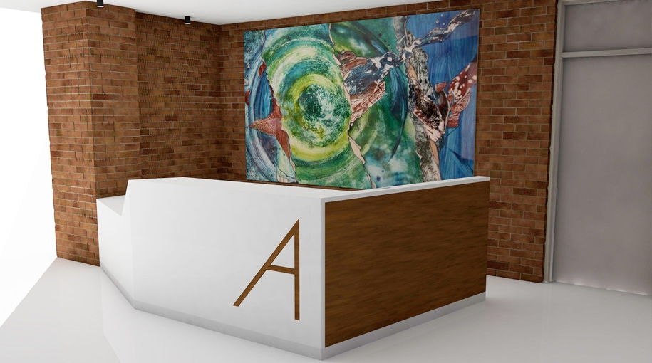 Recepciós pultok, Zsoltudvar Irodaház, Budapest, I. kerület 